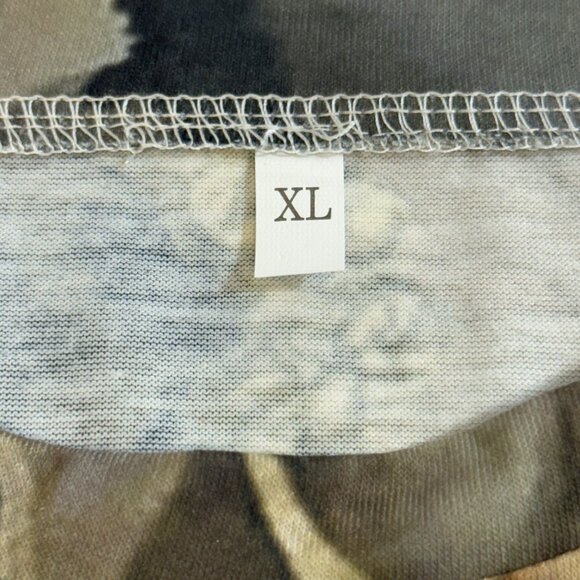 Women’s XL Neutral Print Long Sleeve Tee – Beige/Black/Brown Abstract Top - Picture 6 of 6